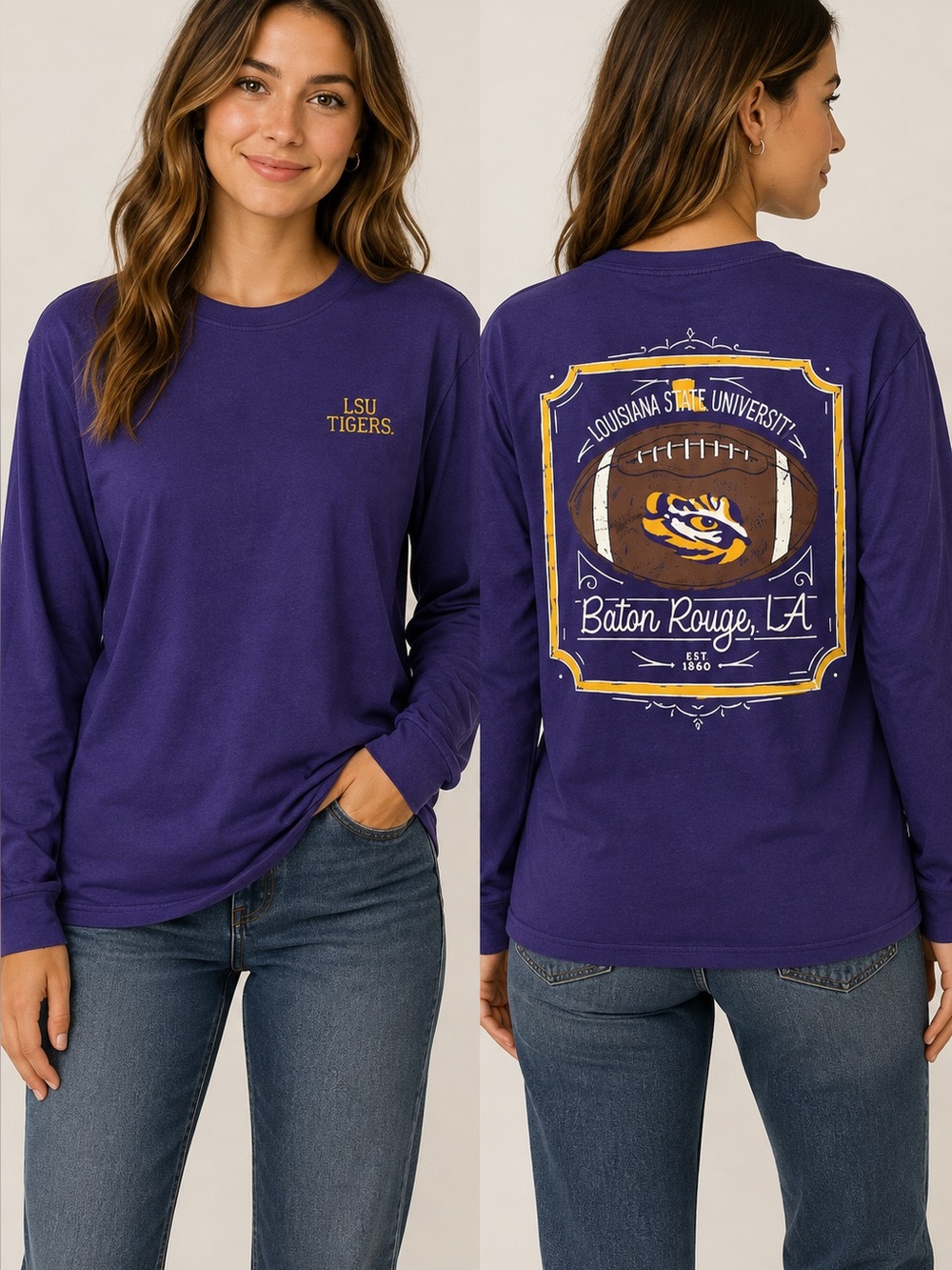 Pressbox LSU Tigers Shirt Women Large Purple Excellent Long Sleeve Football Tee